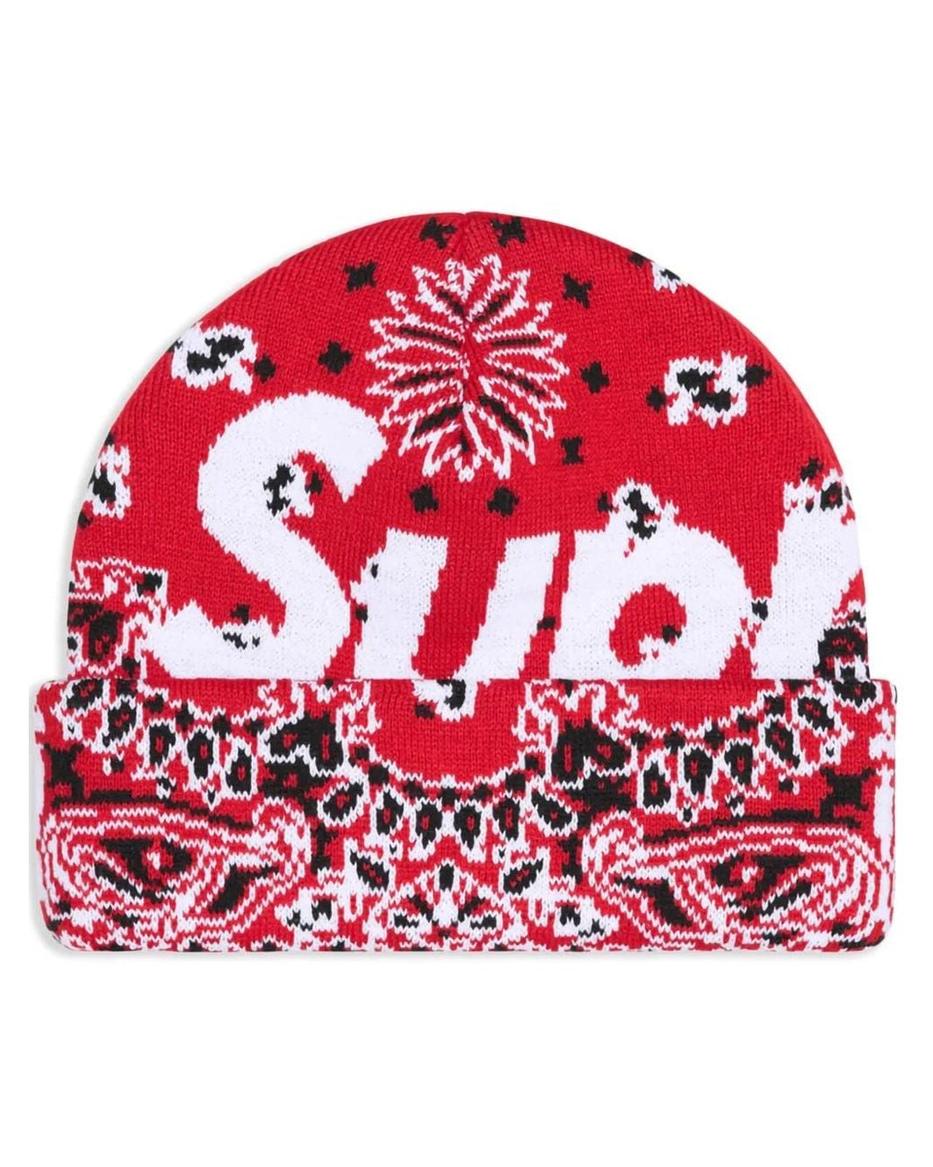 Supreme Red Bandana-Print Beanie Hat for men