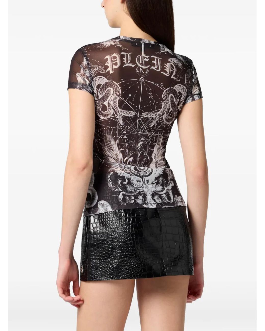 Philipp Plein Black Tulle Butterfly-Print T-Shirt