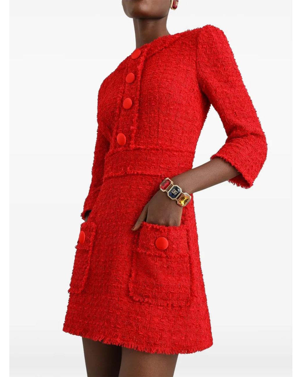 Dolce & Gabbana Red Robe Courte En Tweed Rachel