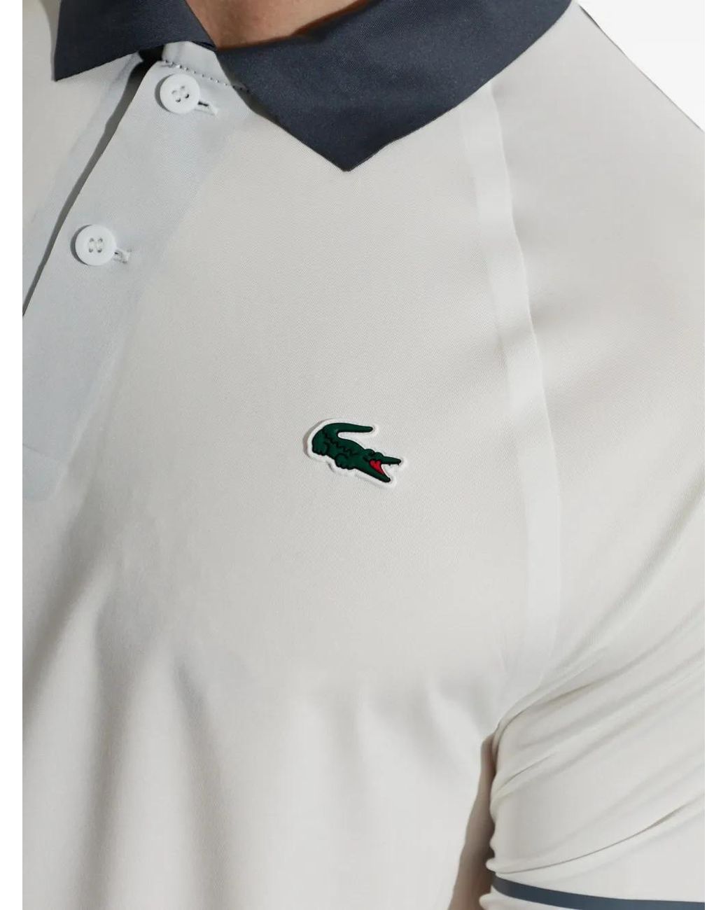 Lacoste White X Novak Djokovic On Court Logo-Patch Polo Shirt for men