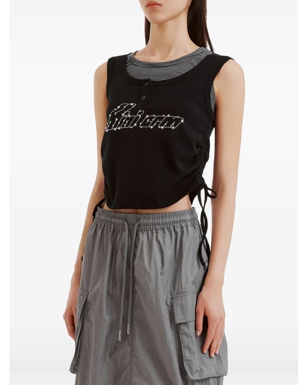 Mini Cream Black Layered-Effect Tank Top