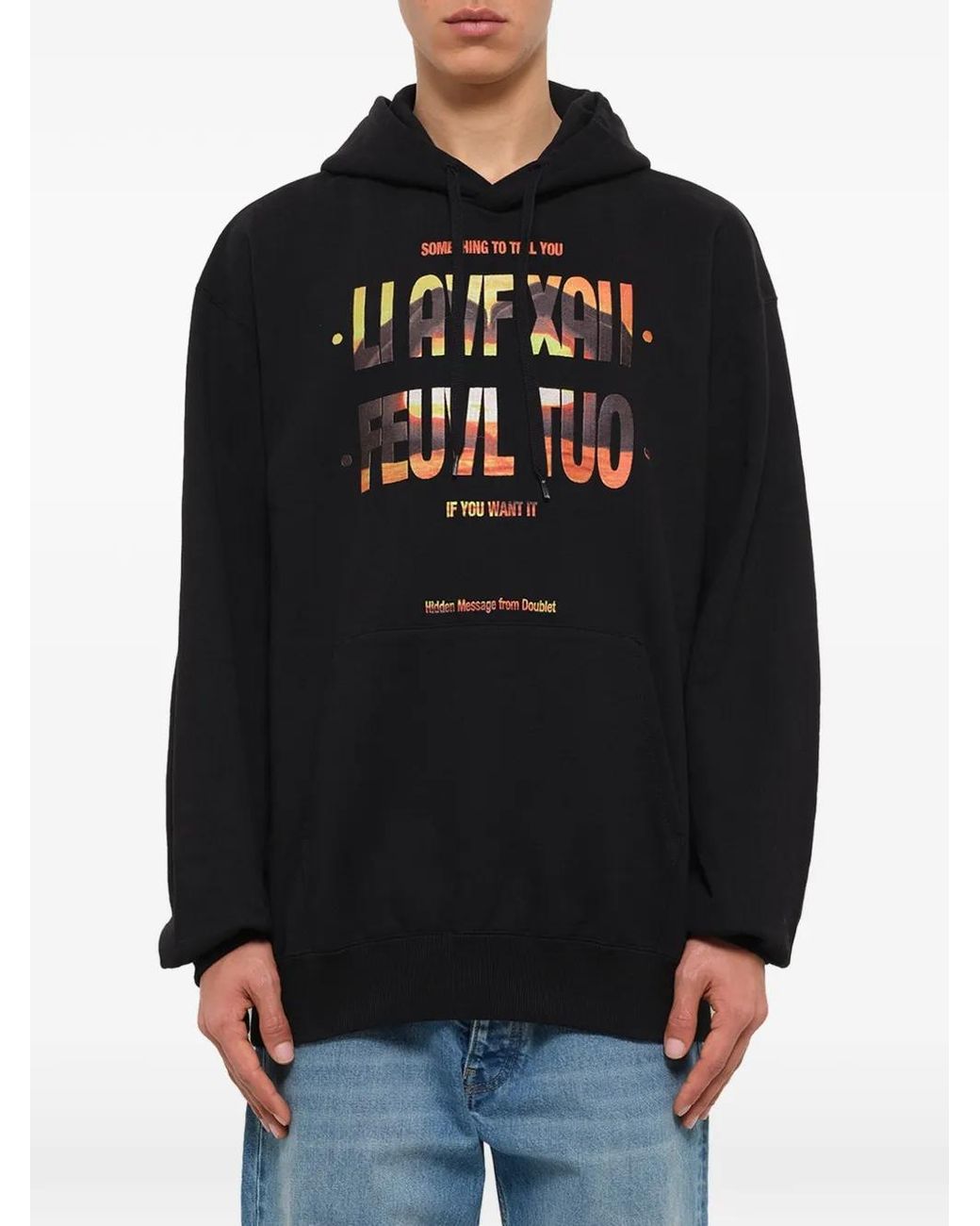 Doublet Black Hidden Message Embroidered Hoodie for men