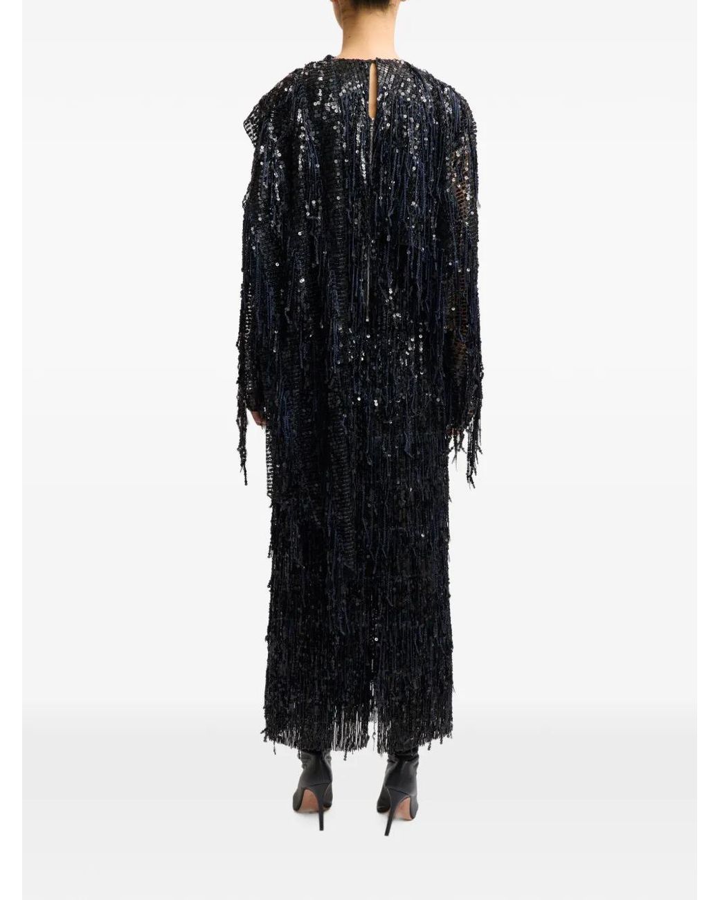 16Arlington Blue Dia Fringe-Sequin Maxi Skirt