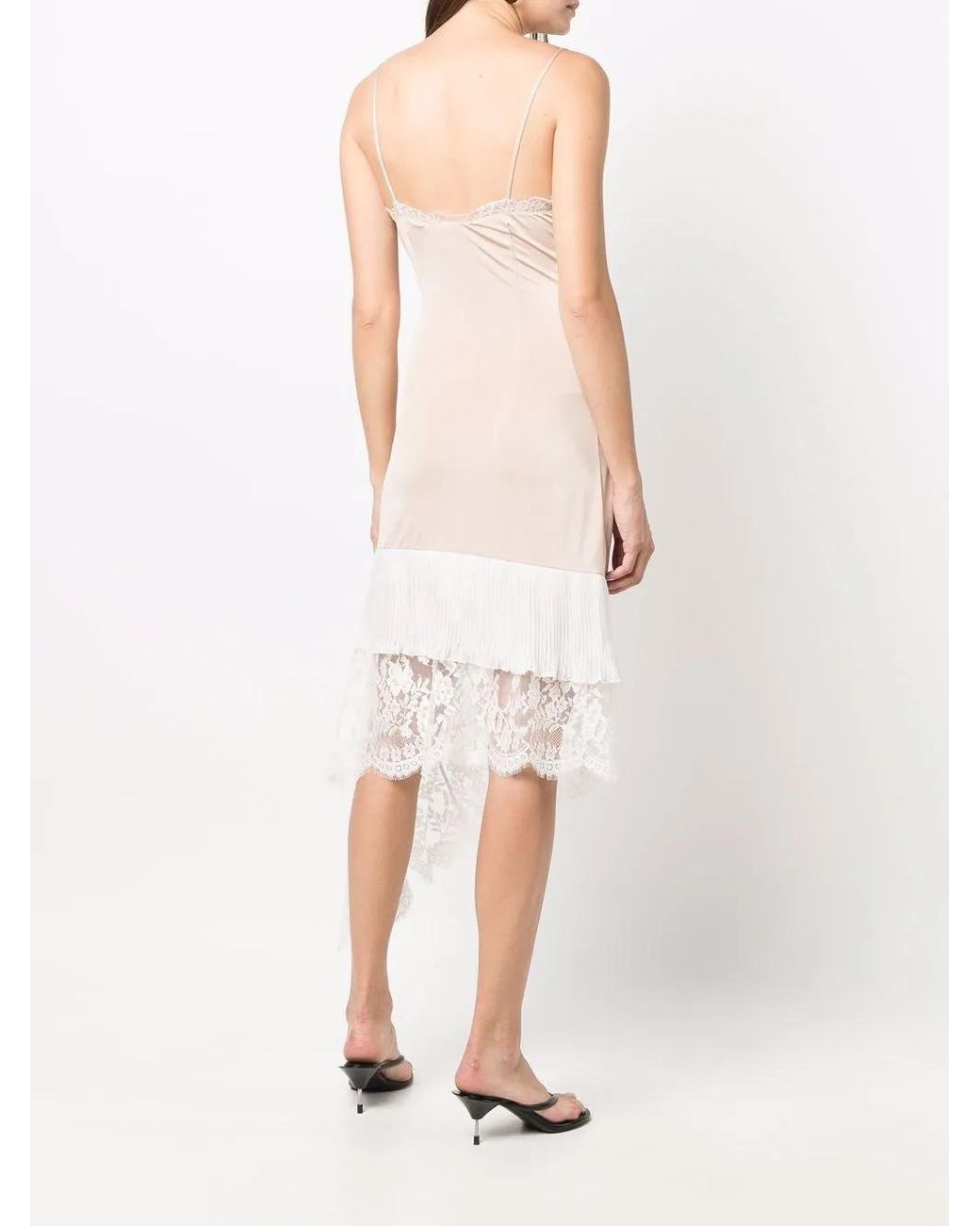 Vetements White Lace-Panelled Asymmetric Slip Dress