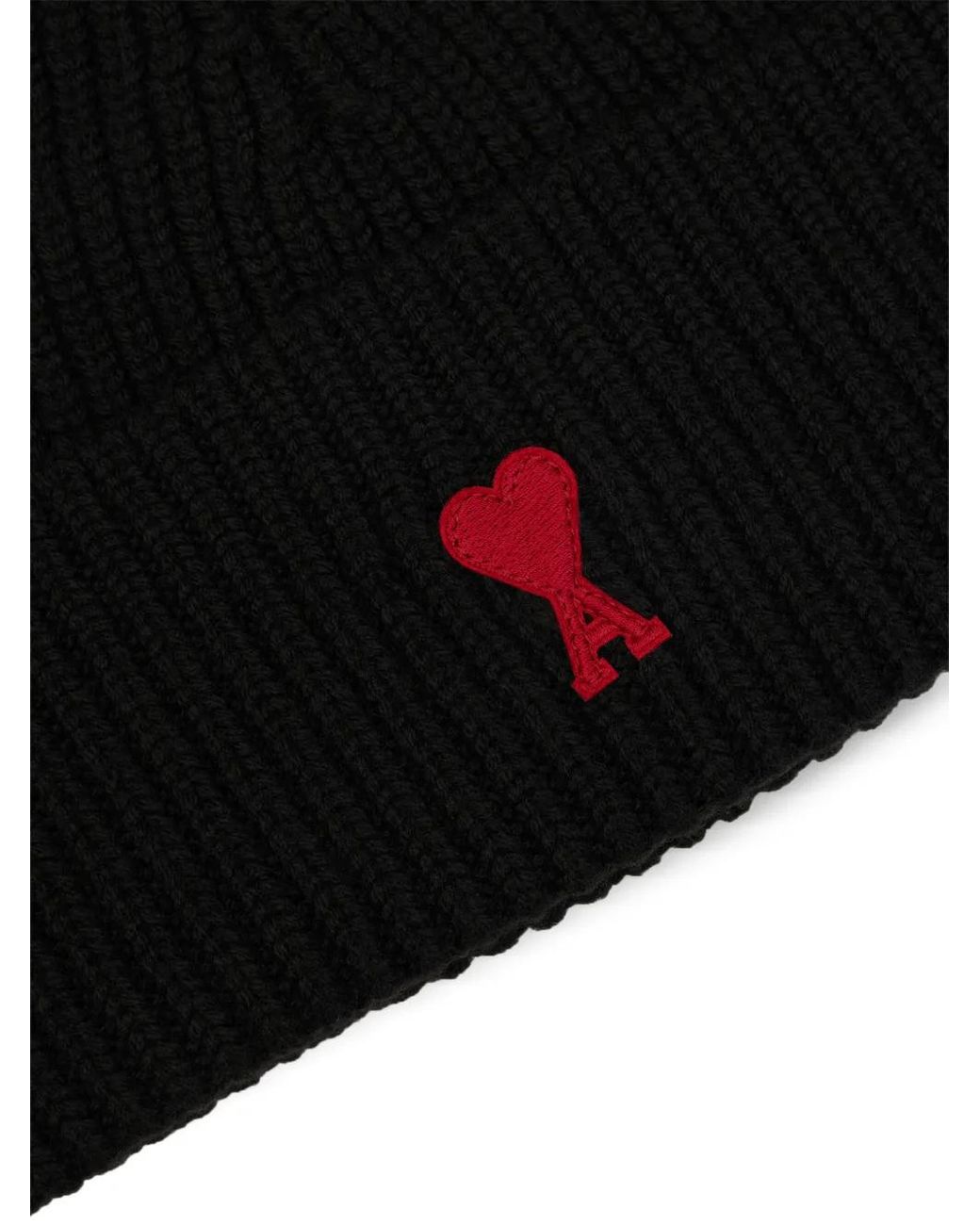 AMI Black Beanie Aus Wolle Mit Ami De Coeur