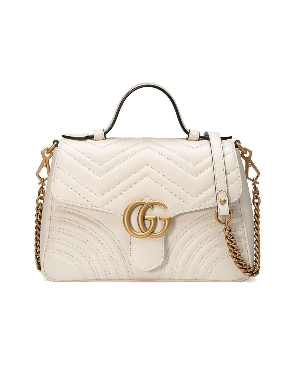 Gucci Leather Gg Marmont Matelassé Top Handle Bag in White Save 10