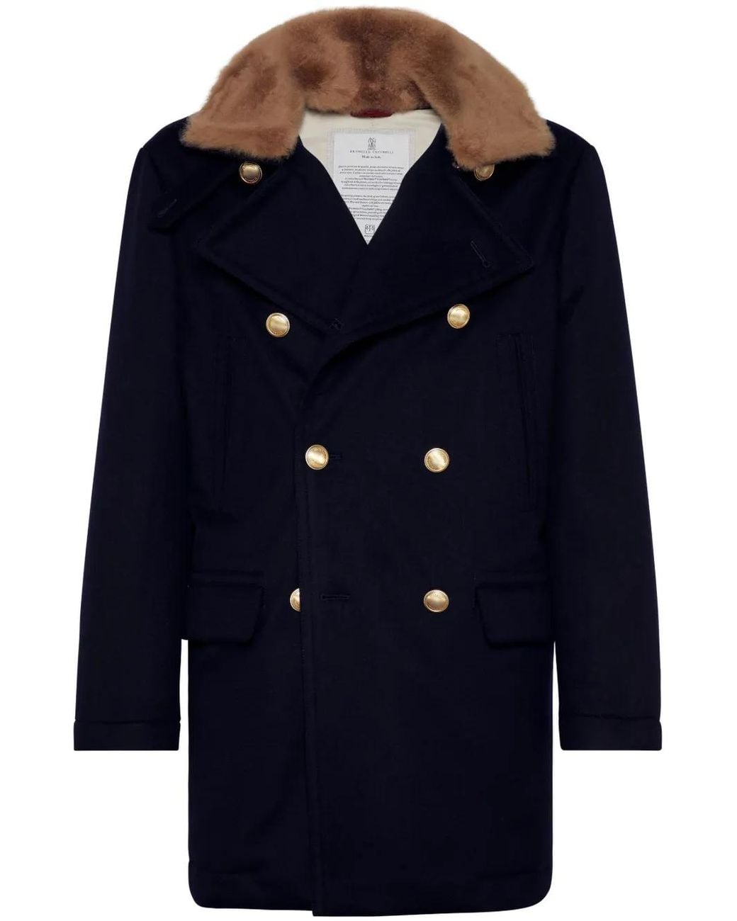 Brunello Cucinelli Blue Double-Breasted Cashmere Coat for men