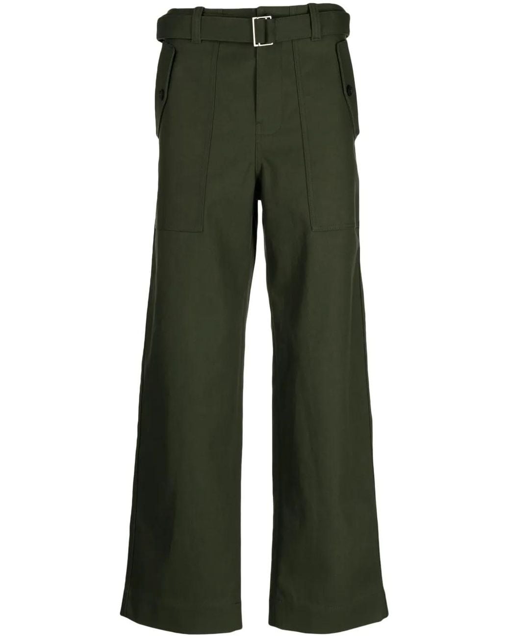 Maison Kitsuné Green Belted-Waist Straight-Leg Trousers for men