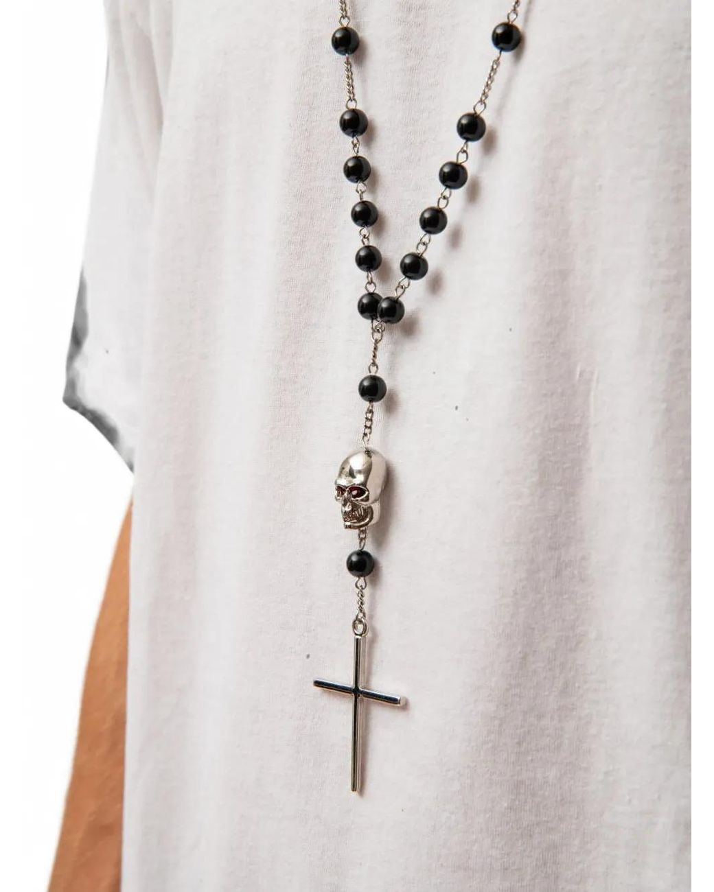 HTC White Mistery Skull-Detail Beaded Necklace for men