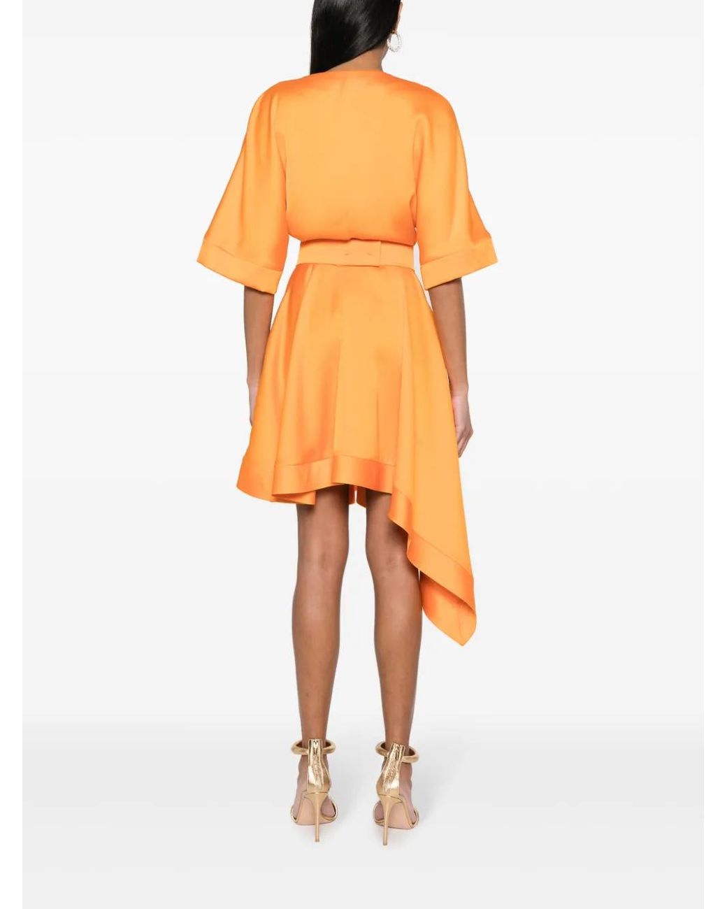 Genny Orange Robe Mi-Longue À Taille Ceinturée
