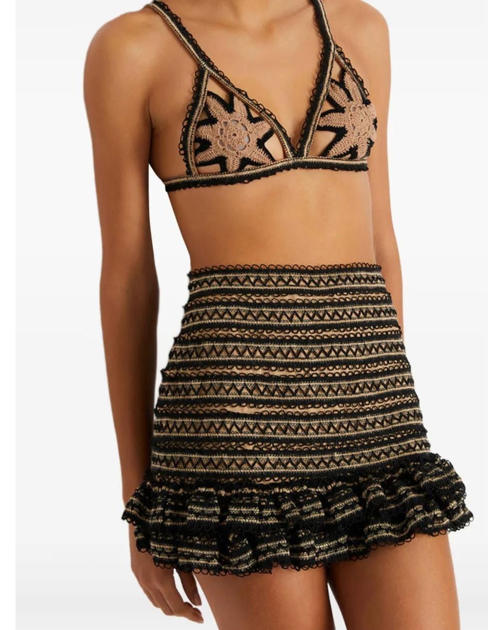 PATBO Brown Ruffled Mini Skirt