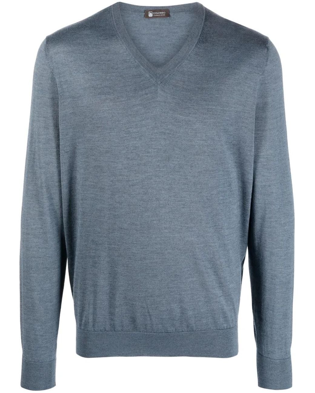 Colombo Blue Fine-Knit V-Neck Jumper for men