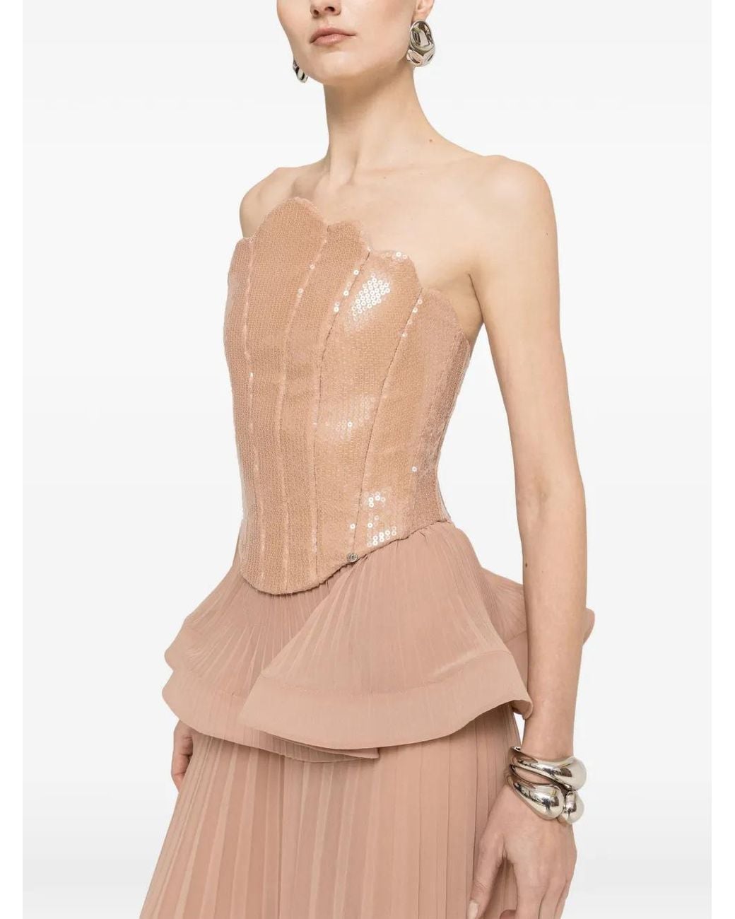 Nissa Natural Sequined Corset Top