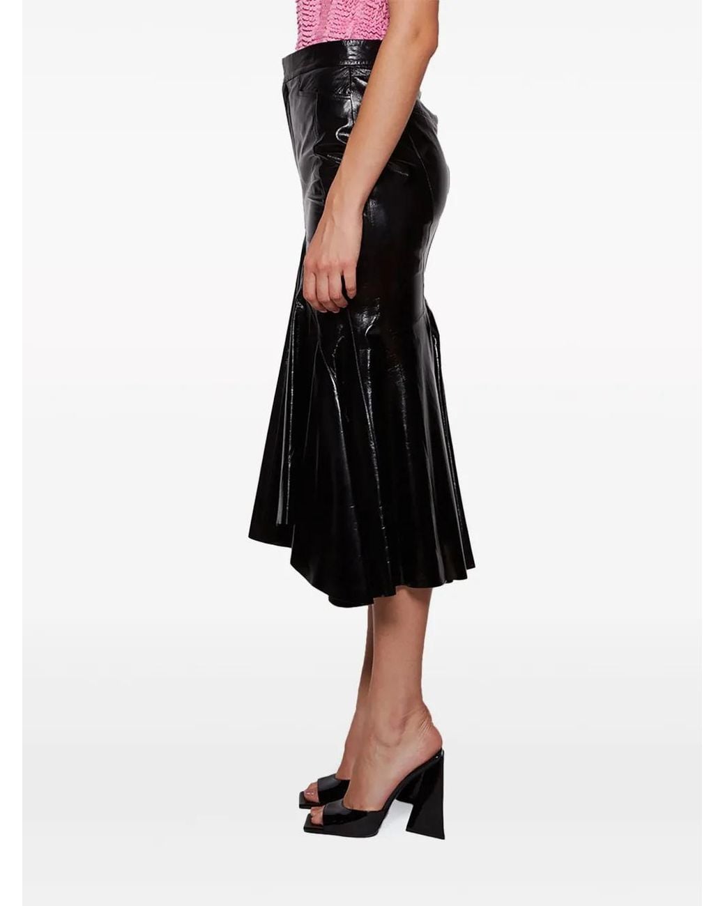 Zeynep Arcay Black Flared Leather Midi Skirt