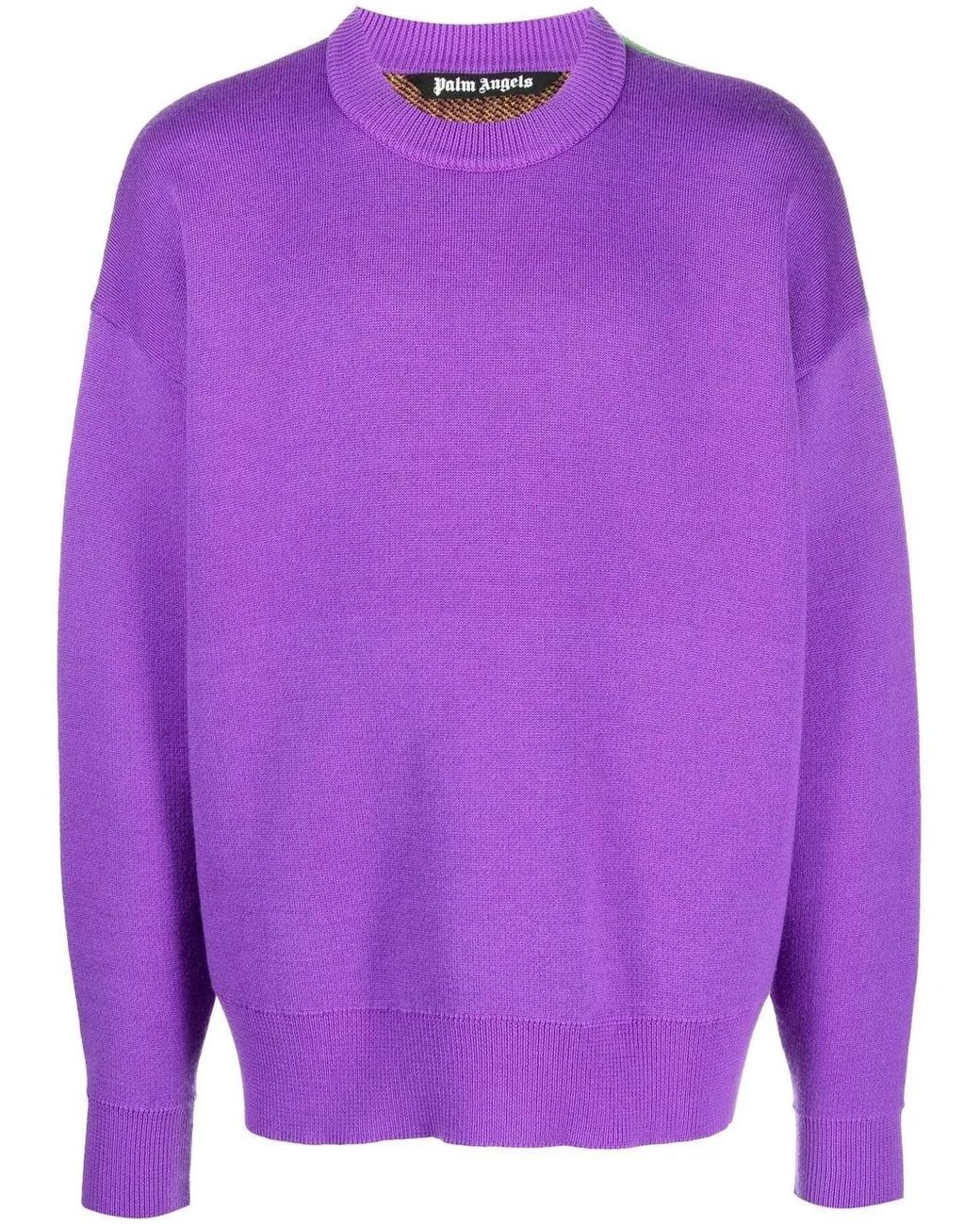 Palm Angels Purple Palm-Tree Wool-Knit Jumper for men