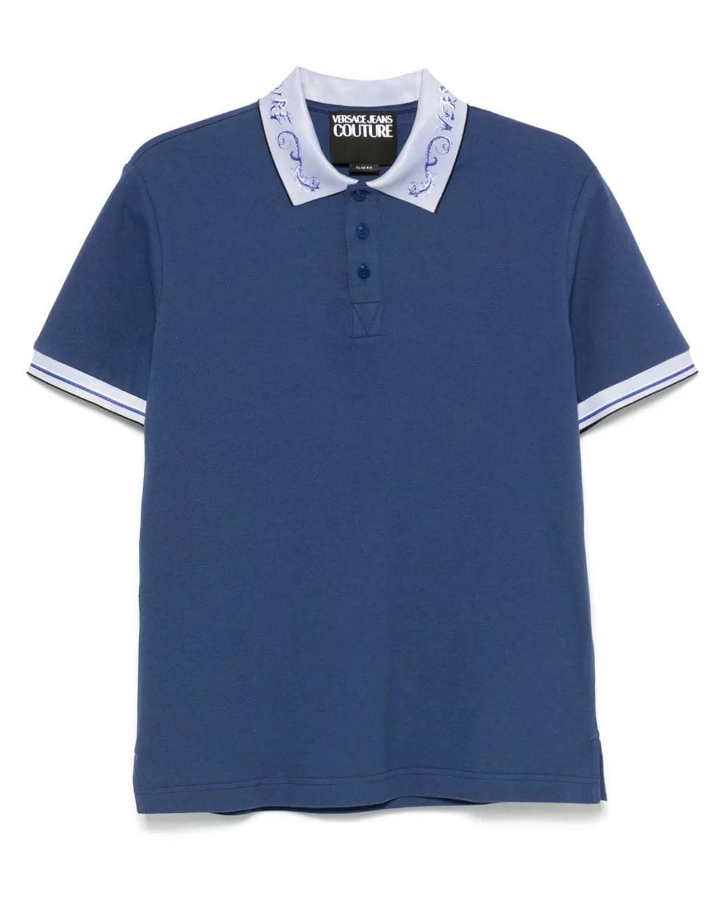 Versace Jeans Couture Blue Logo-Collar Polo Shirt for men