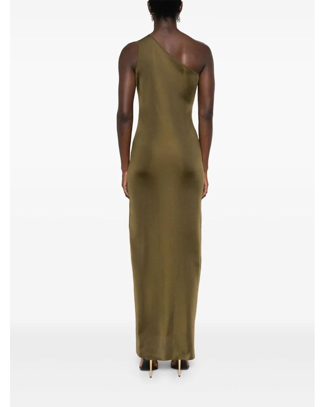 Saint Laurent Green One-Shoulder Maxi Dress