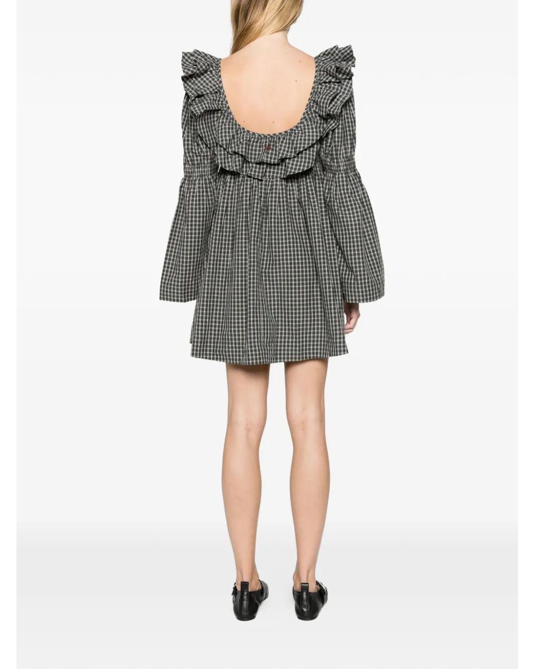 Damson Madder Gray Pheonix Ruffle Mini Dress Check