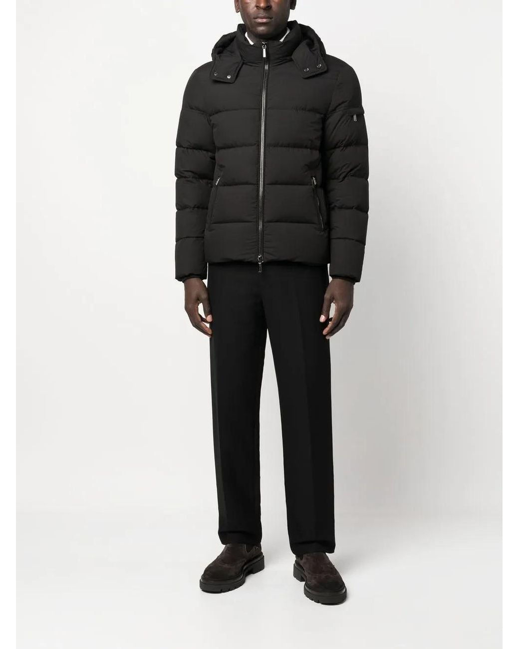 Moorer Black Padded Zip-Up Hooded Down Jacket for men