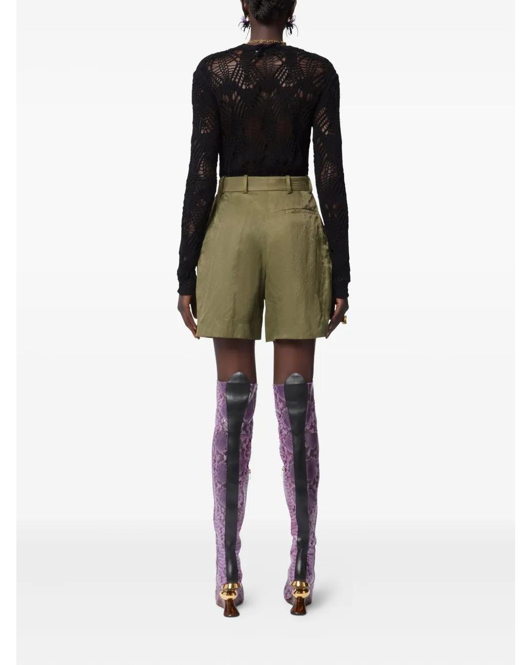 Nina Ricci Green Wrinkled-Effect Pleated Shorts