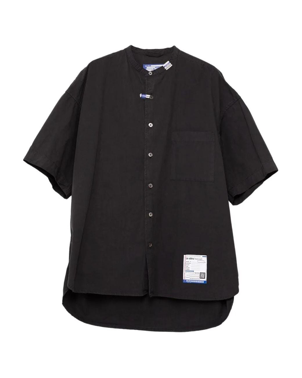 in・stru(men-tal) Black Half-Sleeve Band-Collar Shirt for men