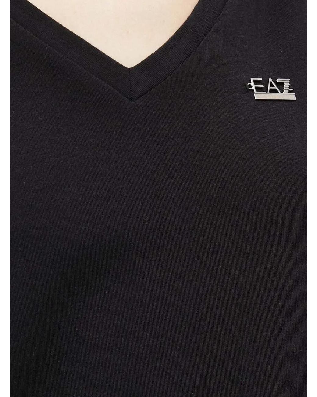 EA7 Black Sequin-Embellished V-Neck T-Shirt