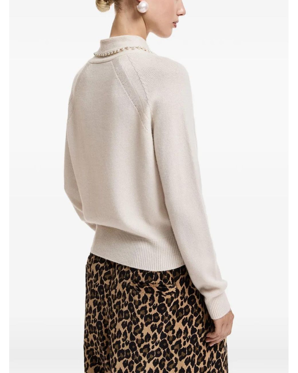 Essentiel Antwerp White Pearl-Embellished Self-Tie Sweater