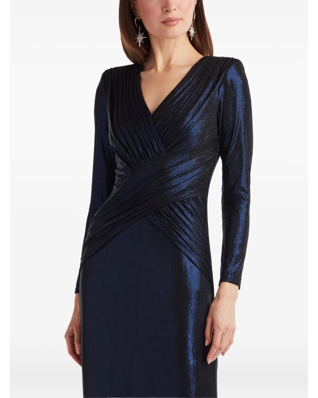 Tadashi Shoji Blue Long-Sleeve V-Neck Maxi Dress