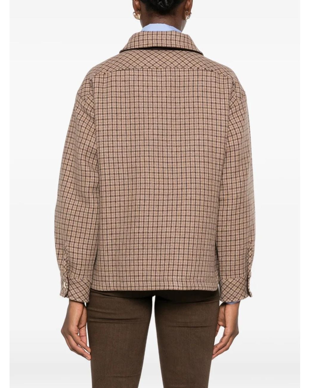 SOSUE Brown Check-Pattern Flap-Pocket Jacket