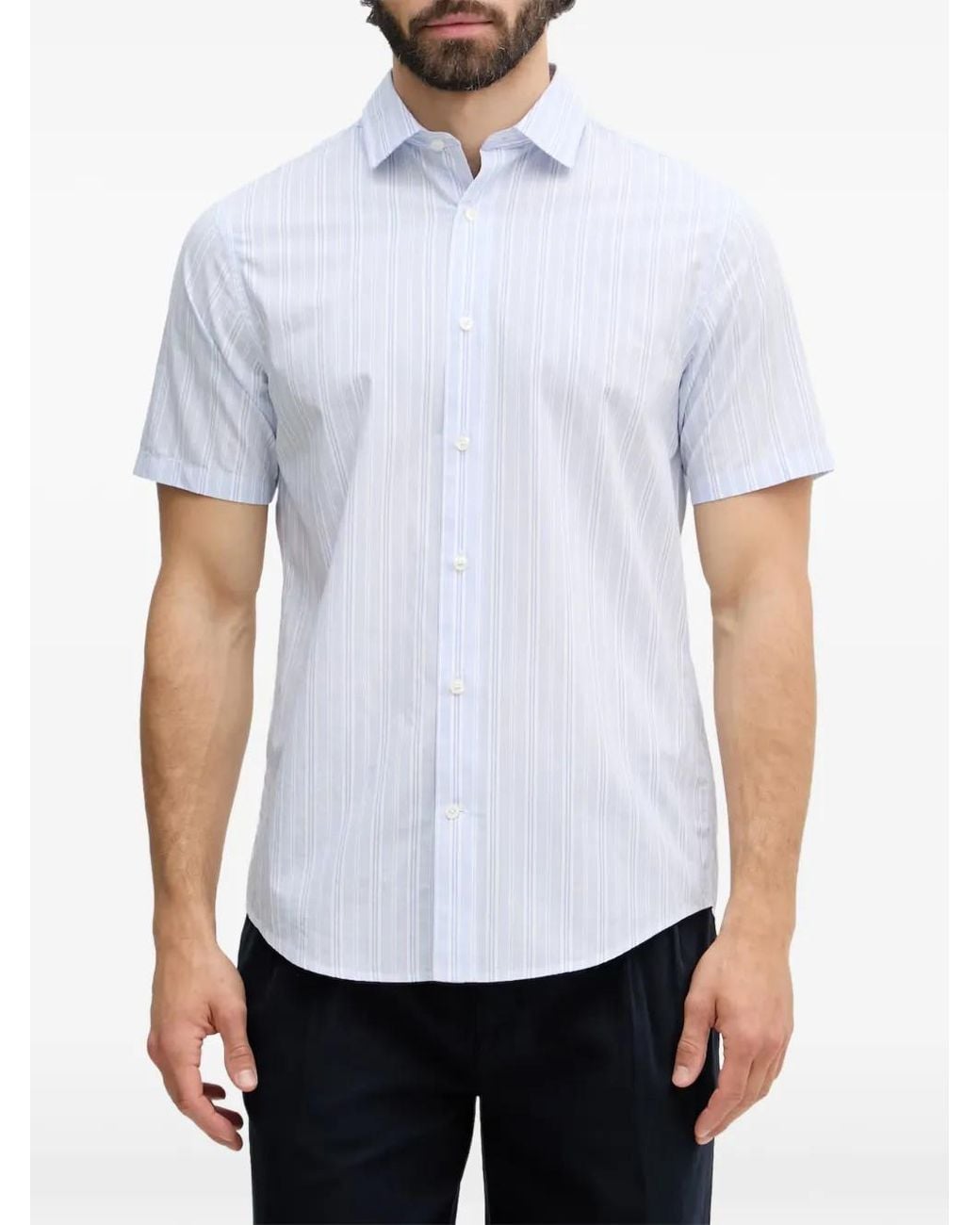 Gant White Vertical-Stripe Short-Sleeve Shirt for men