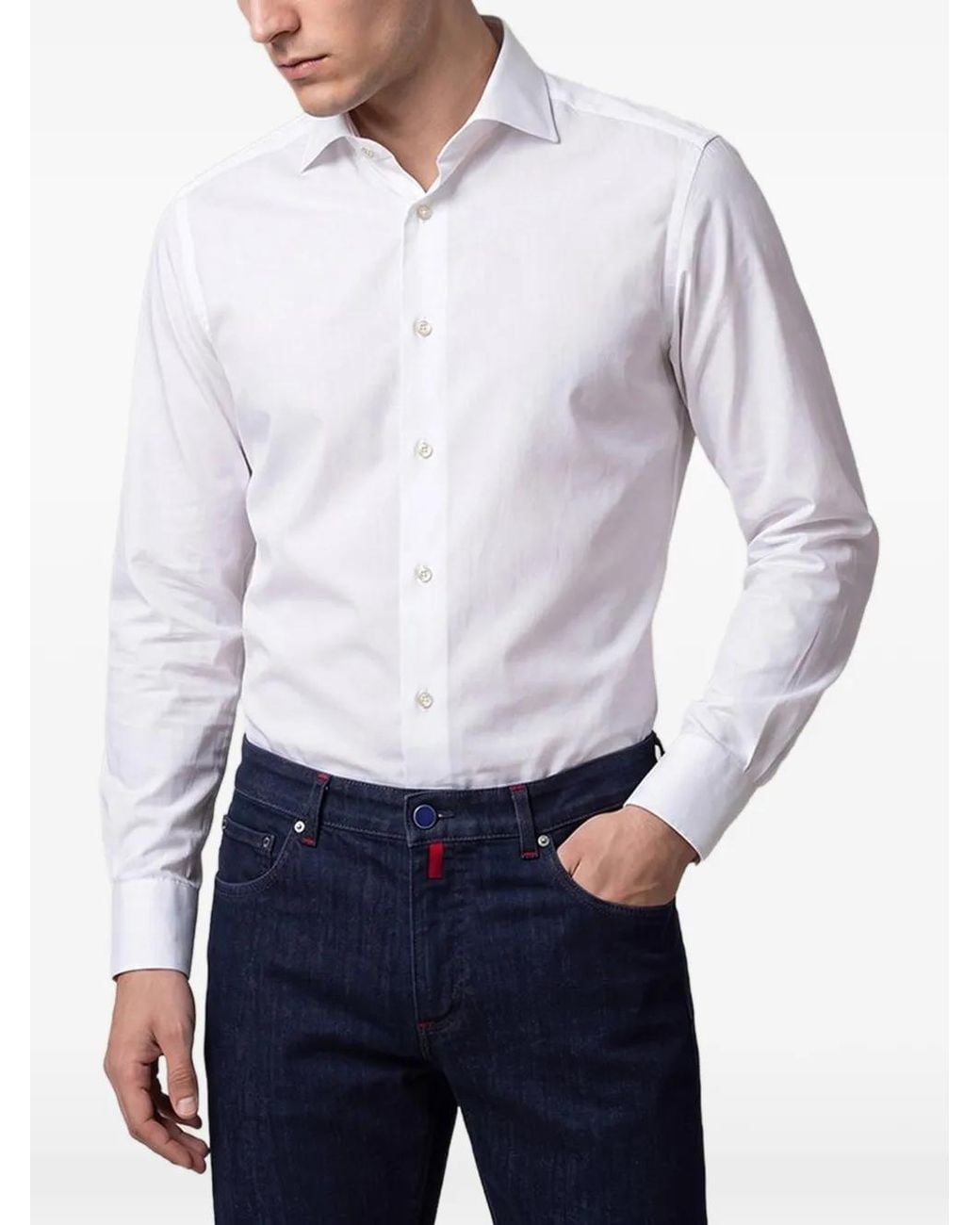 Kiton White Chemise En Coton À Manches Longues for men