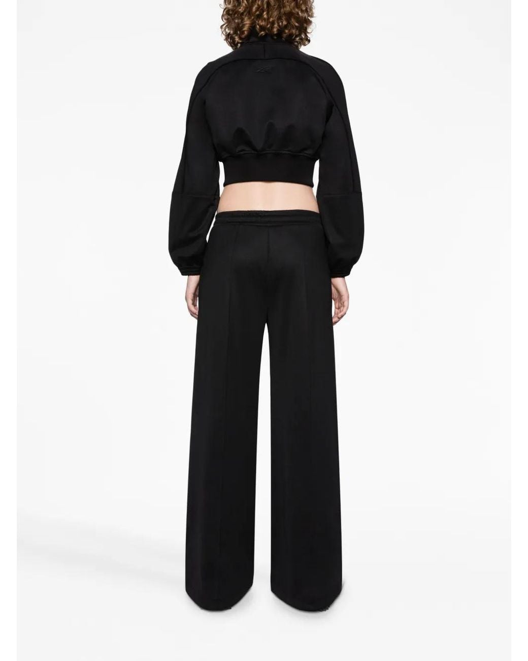 Reebok Black Logo-Embroidered Cropped Track Jacket