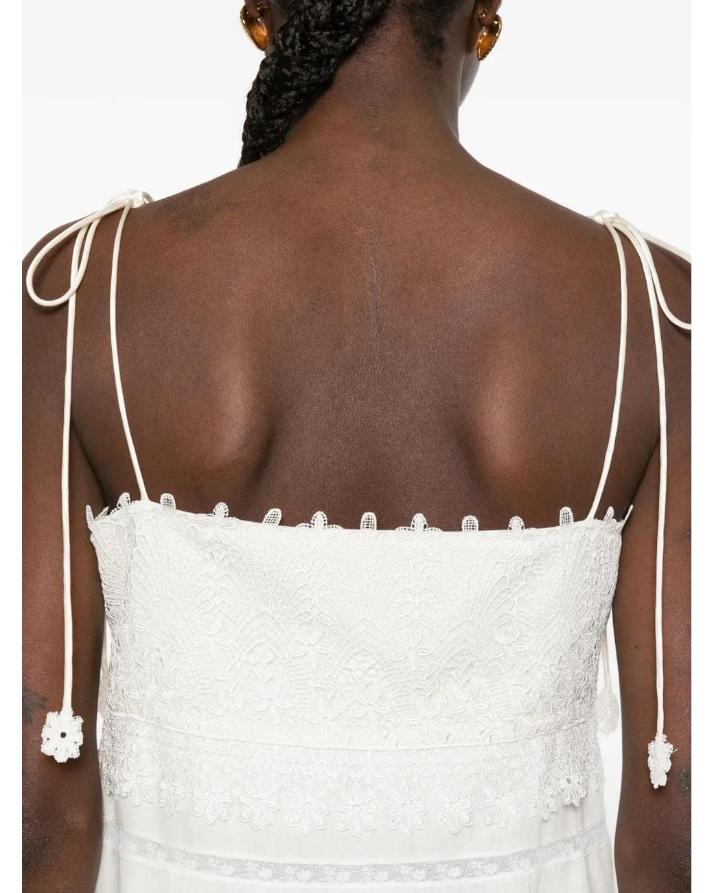 Valentino Garavani White Lace-Trim Midi Dress