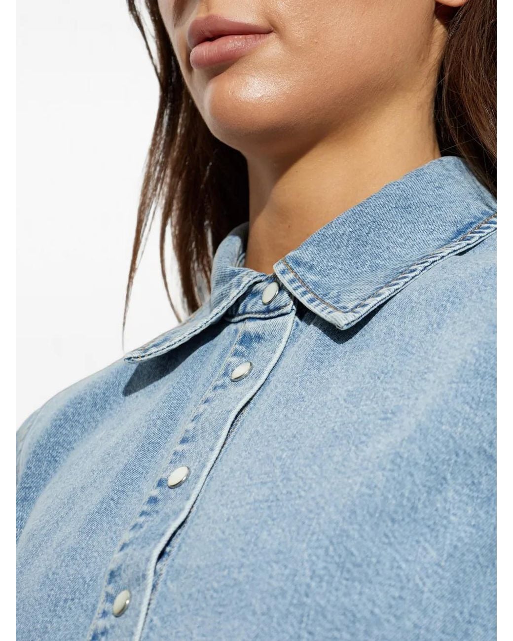 FRAME Blue Scallop-Trim Short-Sleeve Shirt