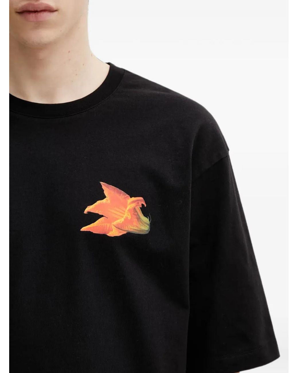 Filling Pieces Black Zucchini Floral-Print Logo-Print T-Shirt for men
