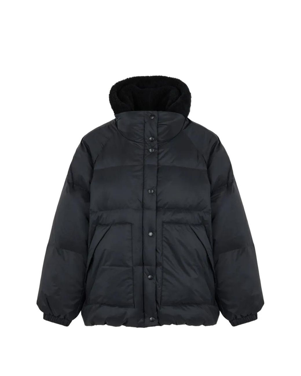 Yves Salomon Black Shearling-Panel Down Coat