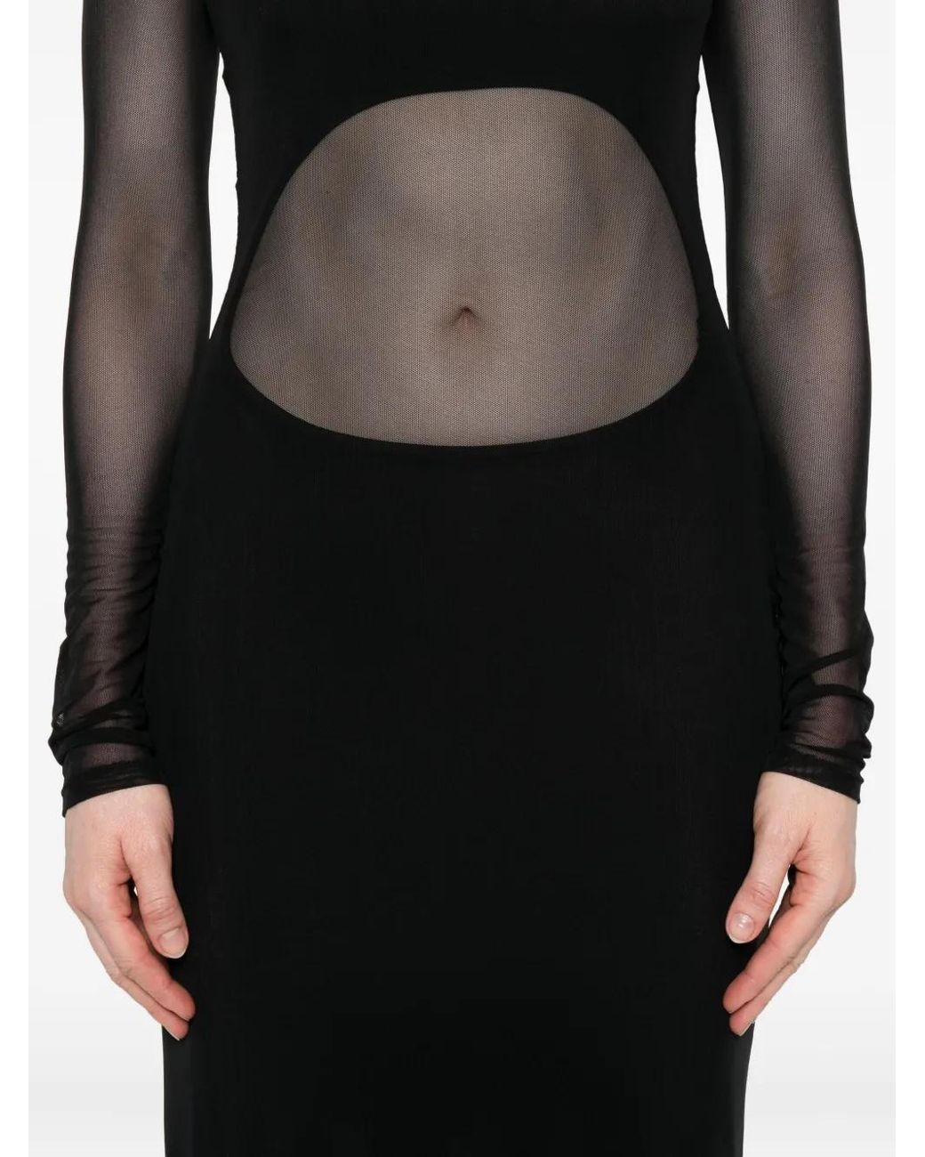 Mugler Black High-Neck Mesh Maxi Dress