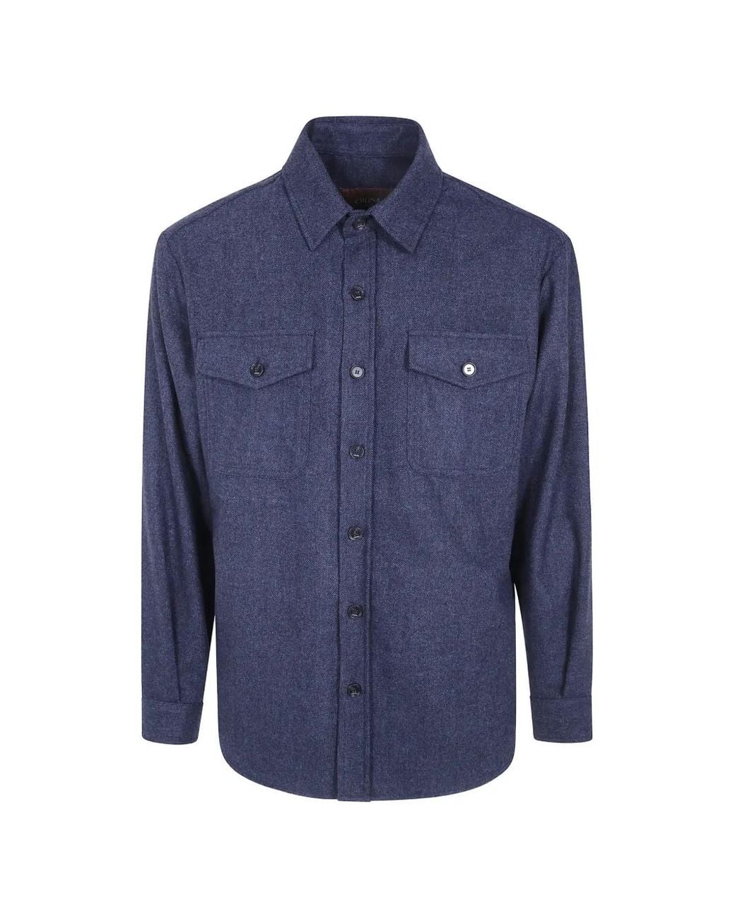 Cruna Blue Herringbone-Pattern Flap-Pocket Shirt for men