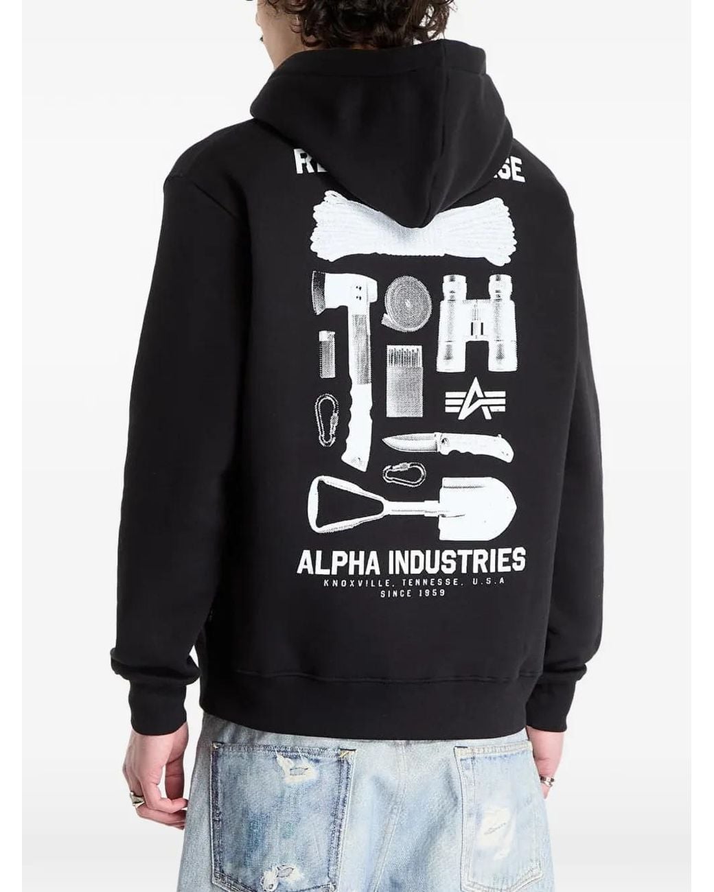Alpha Industries Black Return To Base Graphic-Print Hoodie for men