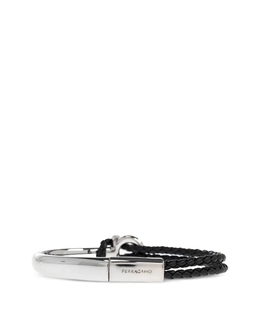 Ferragamo White Gancini Braided-Calf Leather Bracelets for men