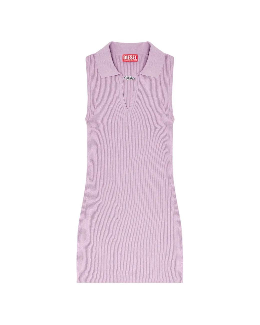 DIESEL Purple Robe Courte Polo En Maille Côtelée Mélangée De Soie