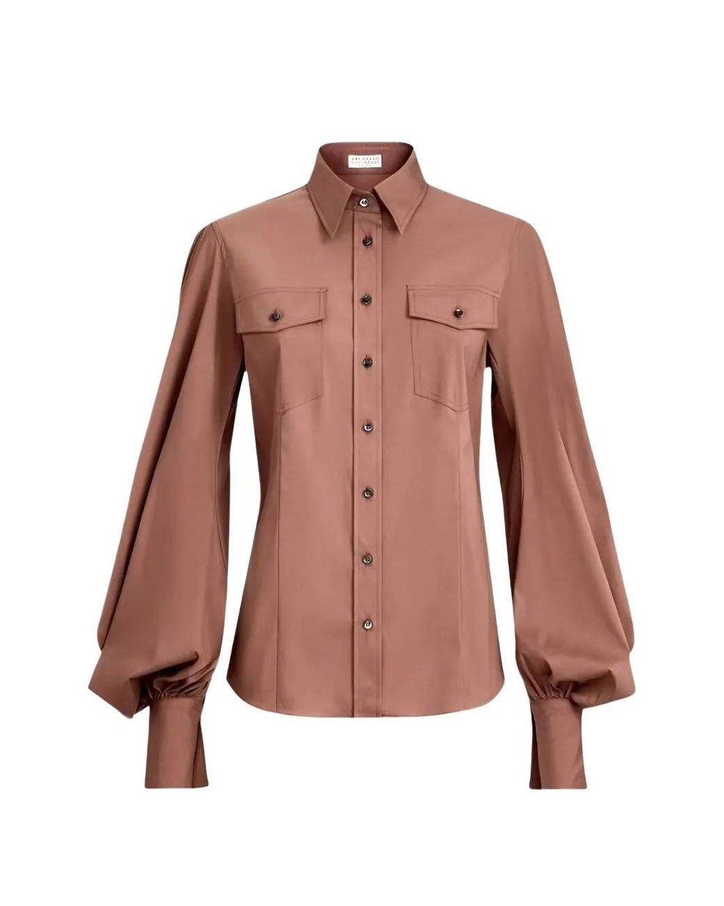 Brunello Cucinelli Pink Puff-Sleeve Button-Up Shirt
