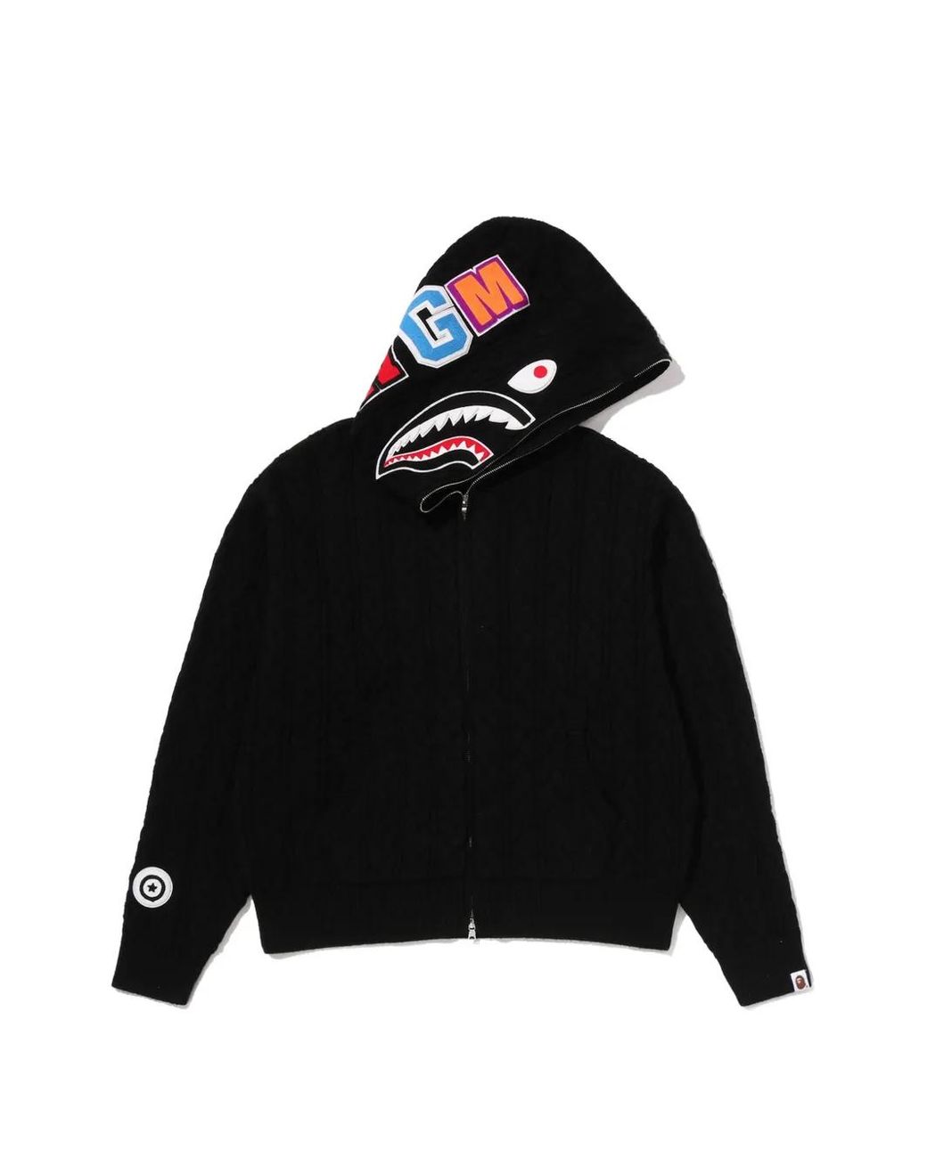 A Bathing Ape Black Shark Cable-Knit Hoodie for men