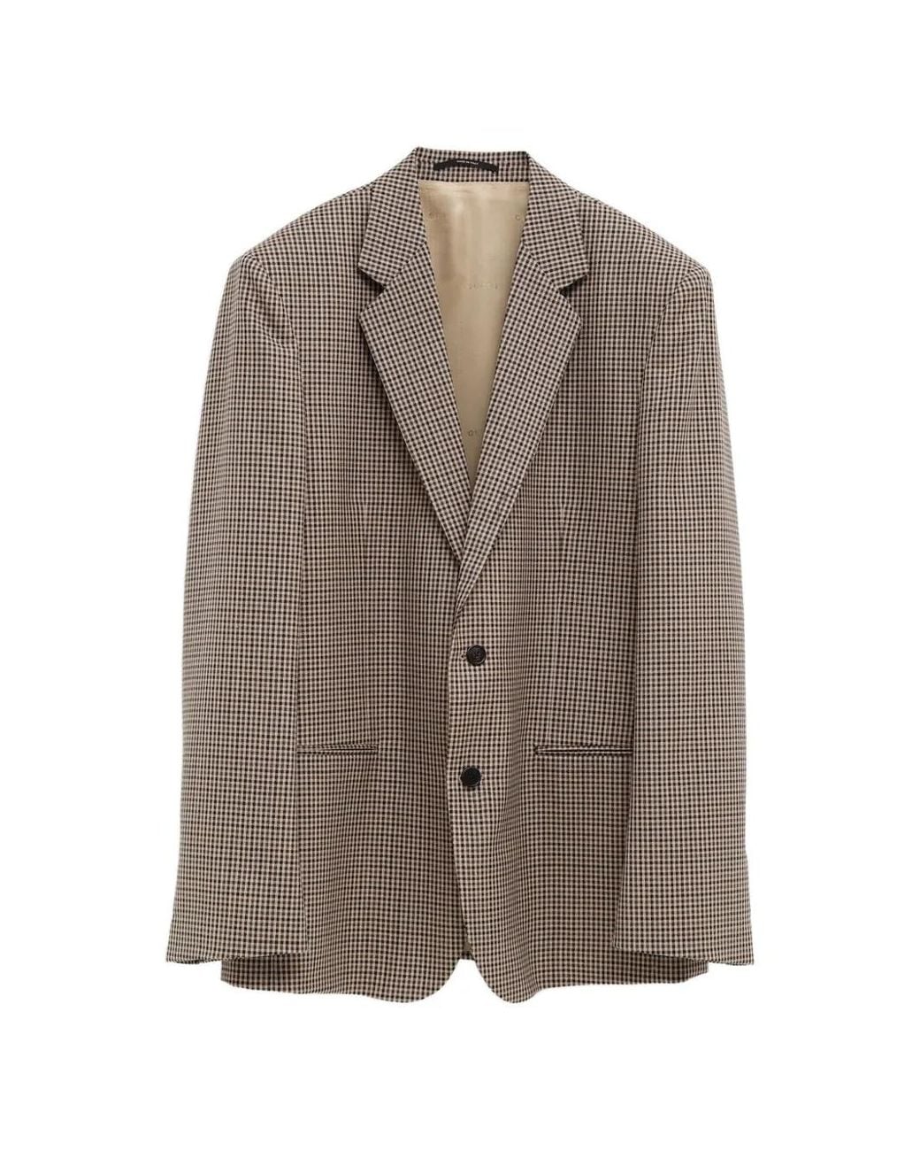 Gucci Brown Gingham Check-Pattern Notched-Lapel Blazer for men