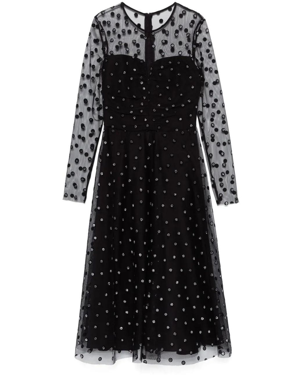 Nissa Black Polka-Dot Glitter-Embellished Tulle Dress