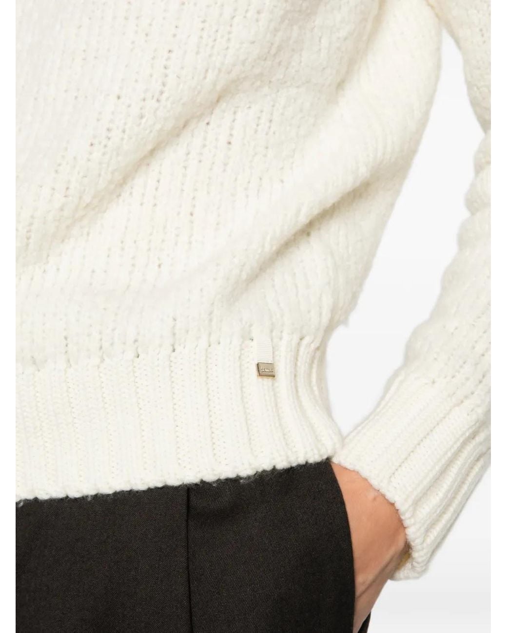 Herno White Bouclé Ribbed-Trim Sweater