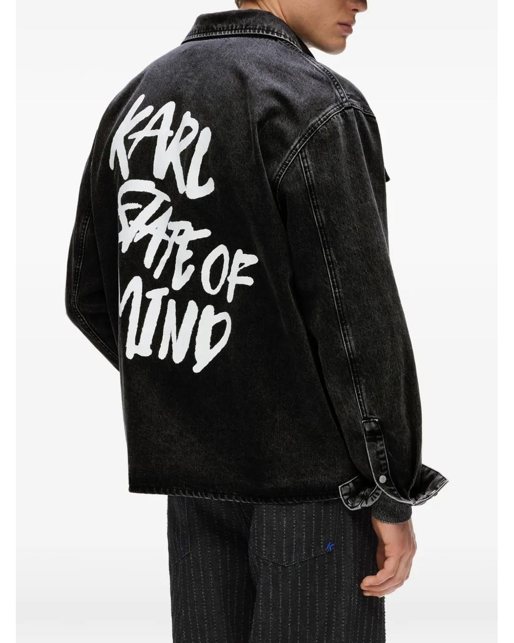 Karl Lagerfeld Black Karl Quote Denim Overshirt for men