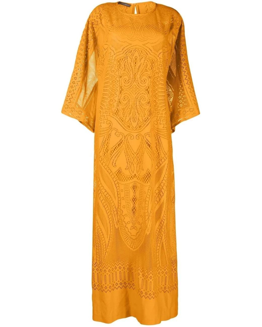 Alberta Ferretti Orange Robe Longue À Découpes