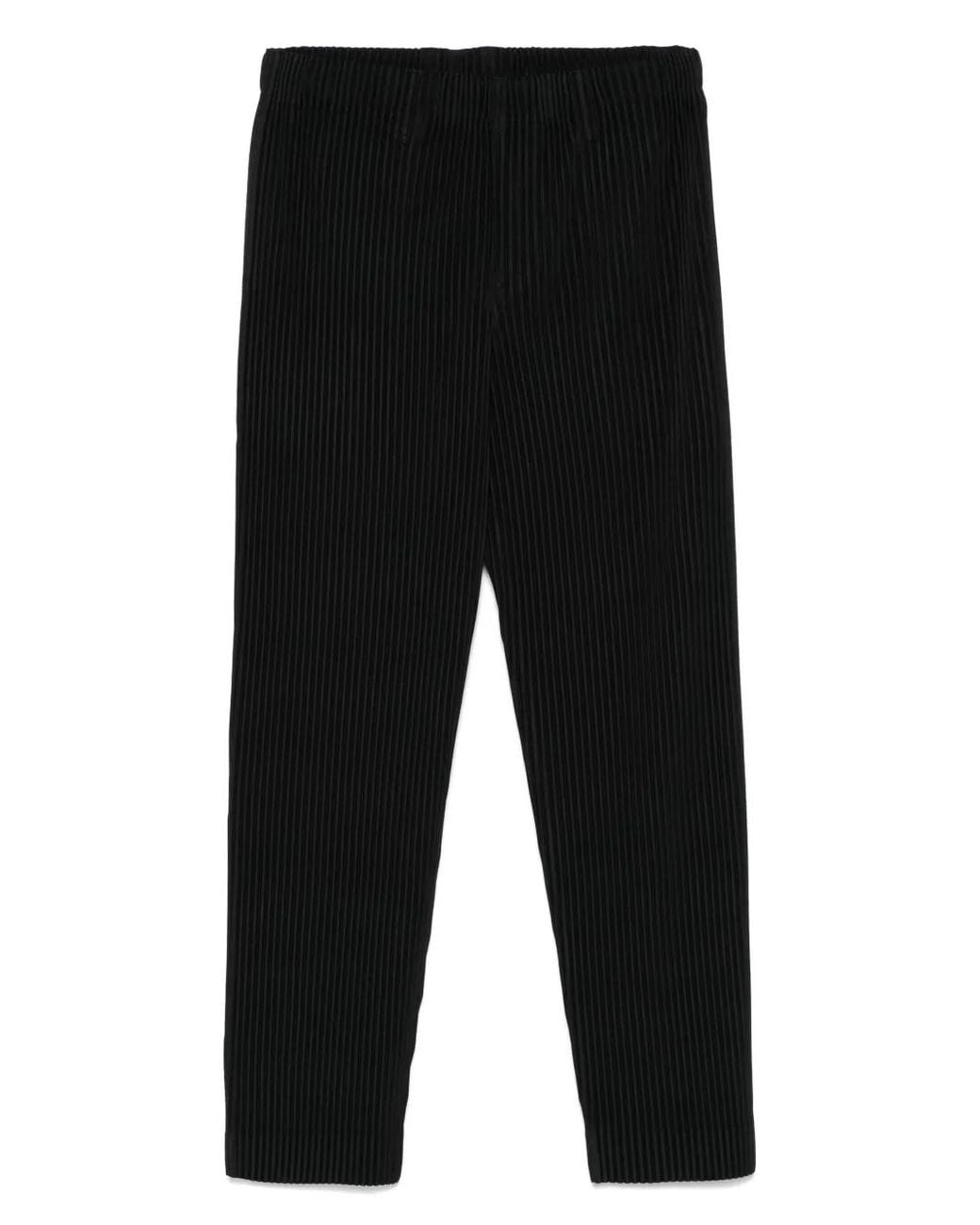 Homme Plissé Issey Miyake Black Pleated Trousers With Concealed Button Fastening And Elasticated Waistband for men
