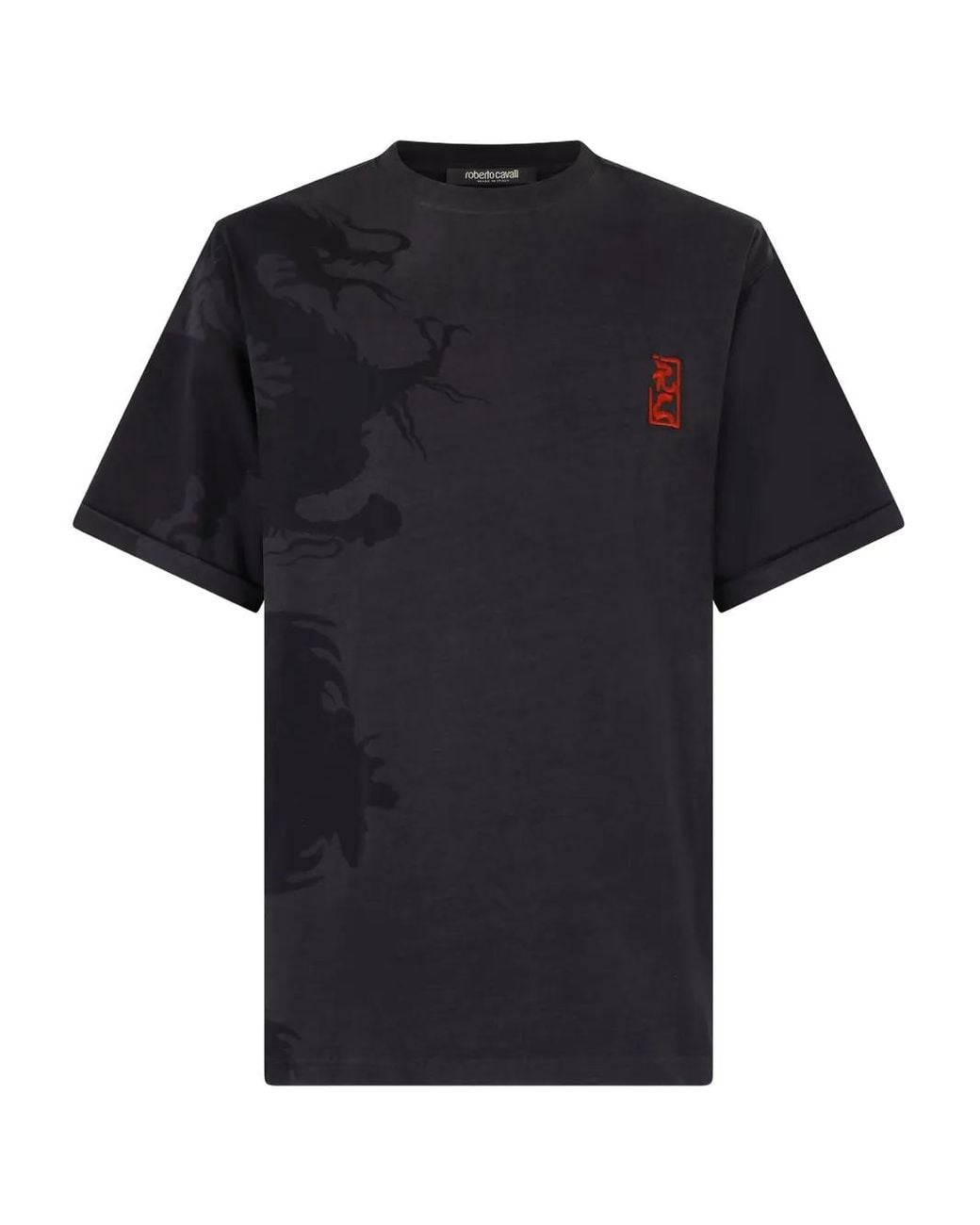 Roberto Cavalli Black Dragon-Print T-Shirt for men